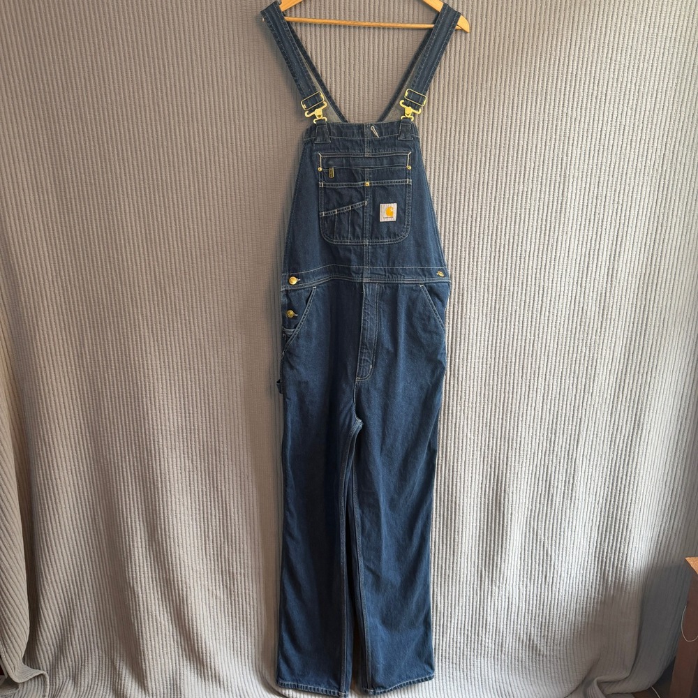Carhartt Loose Fit Denim Bib Overalls Workwear 34x36 Blue Classic Utility Cargo